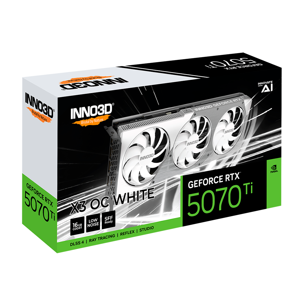 TARJETA DE VIDEO NVIDIA GEFORCE RTX5070TI X3 16GB OC GDDR7 INNO3D BLANCA N507T3-16D7X-176068W 12M DE GARANTIA