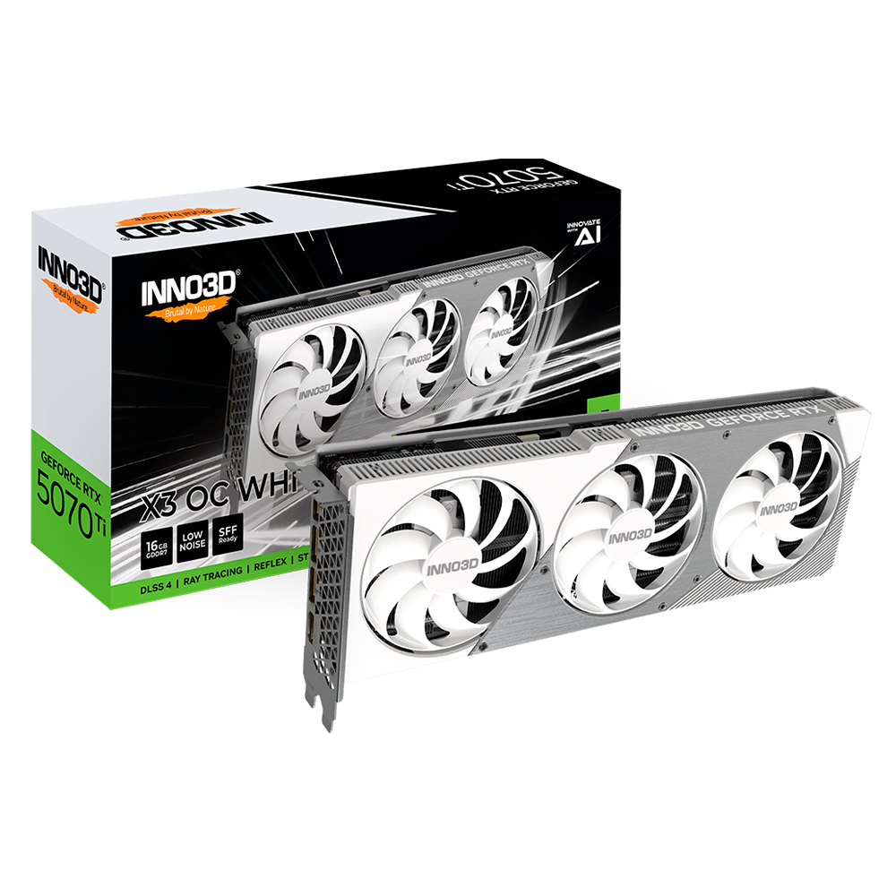 TARJETA DE VIDEO NVIDIA RTX5070TI X3 16GB OC GDDR7 INNO3D BLANCA