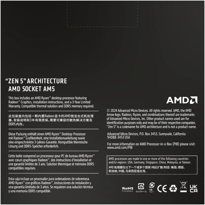PROCESADOR AMD RYZEN 5 9600X 3.9 GHZ AM5 100-100001405WOF 12M DE GARANTIA