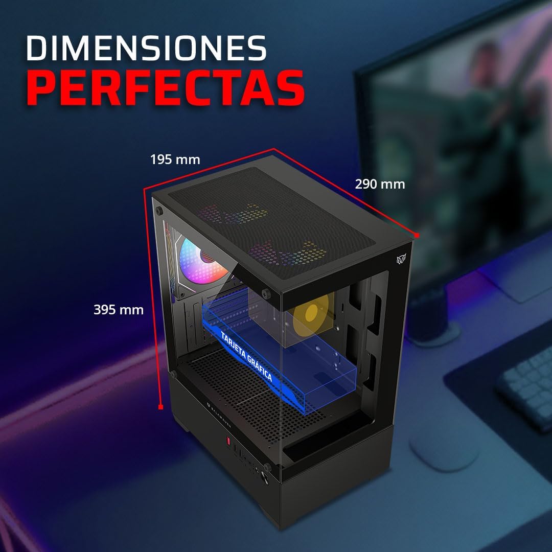 GABINETE BALAM RUSH NITROX GLOW CRYSTAL 4700C NEGRO M-ATX ARGB C/TEMPLADO S/FUENTE BR-943918 3M DE GARANTIA