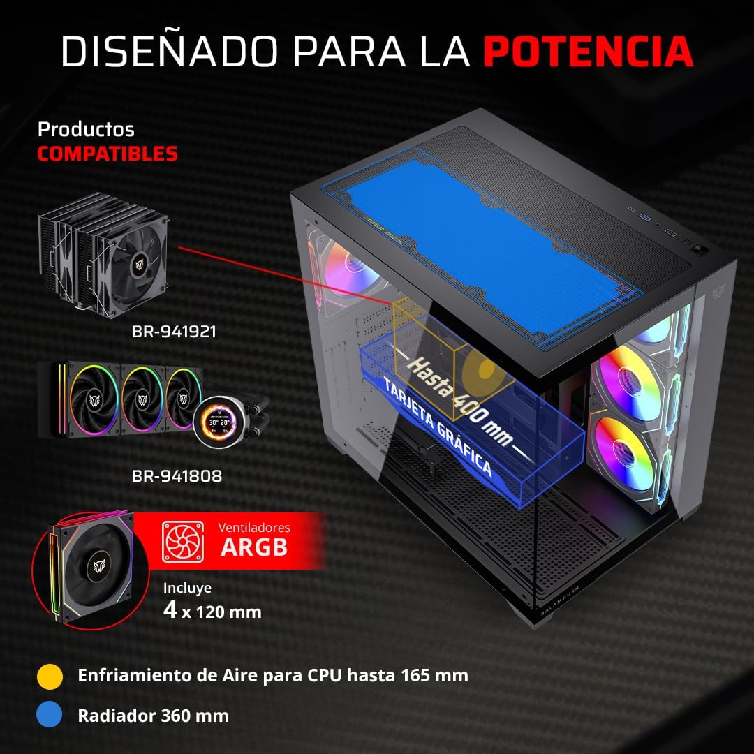 GABINETE BALAM RUSH TANK CORE ULTRA GM925 NEGRO ATX ARGB C/TEMPLADO S/FUENTE BR-943833 3M DE GARANTIA