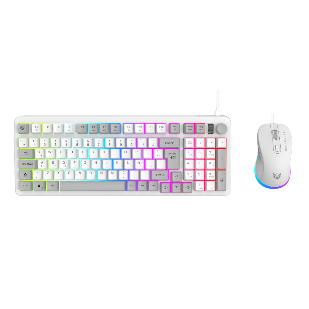 KIT 2 EN 1 USB BALAM RUSH SQUAD CONQUEST KG515 BLANCO TECLADO AL 85/ MOUSE 7200DPI RGB