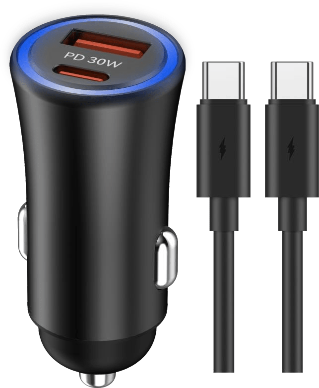 Car Charger | UF - C301 | 30W | - | USB - A/C | Cable Type - C a Type - C incluido | Carga rapida para auto | 40 | Negro - rogeek