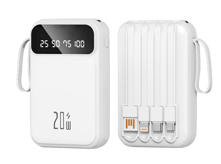 Power Bank | US-D491 | 10000mAh 2.1A | 5V/2.1A | 5V/2.1A | 4 cables desmontables | LED + diseño con correa | - | Negro/Blanco/Beige/Morado