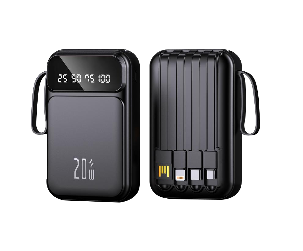 Power Bank | US-D491 | 10000mAh 2.1A | 5V/2.1A | 5V/2.1A | 4 cables desmontables | LED + diseño con correa | - | Negro/Blanco/Beige/Morado