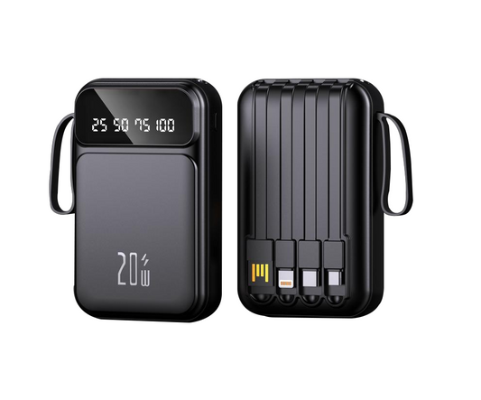 Power Bank | US-D491 | 10000mAh 2.1A | 5V/2.1A | 5V/2.1A | 4 cables desmontables | LED + diseño con correa | - | Negro/Blanco/Beige/Morado