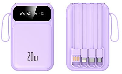 Power Bank | US-D491 | 10000mAh 2.1A | 5V/2.1A | 5V/2.1A | 4 cables desmontables | LED + diseño con correa | - | Negro/Blanco/Beige/Morado