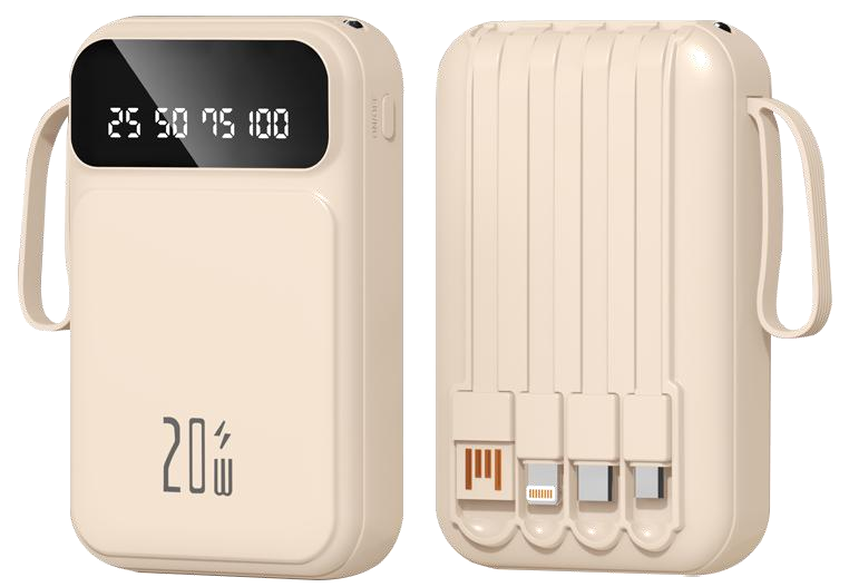 Power Bank | US-D491 | 10000mAh 2.1A | 5V/2.1A | 5V/2.1A | 4 cables desmontables | LED + diseño con correa | - | Negro/Blanco/Beige/Morado