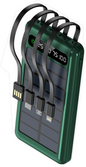 Power Bank | UF-D111 | 10000mAh 2A | V8/Type-C/2xUSB | 1xUSB | 3 cables V8/Type-C/IP | Solar + multiples cables | 50 | Blanco/Negro/Verde