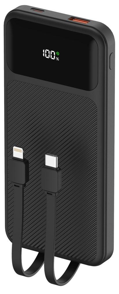 Power Bank | UF-H201 | 10000mAh PD22.5W | Type-C | USB+Type-C | 2 cables Type-C/IP + cable USB a Type-C | Pantalla LED | 50 | Blanco/Negro