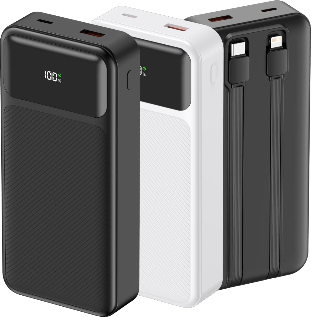 Power Bank | UF-H202 | 20000mAh PD22.5W | Type-C | USB+Type-C | 2 cables Type-C/IP + cable USB a Type-C | Pantalla LED | 38 | Blanco/Negro