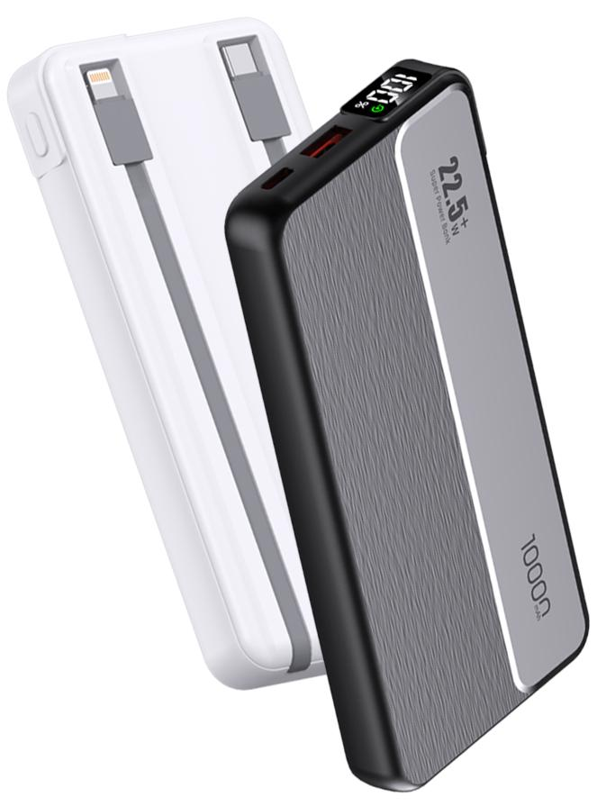 Power Bank | UF-D403 | 10000mAh PD22.5W | Type-C | 1xUSB | 2 lineas Apple/Type-C | Pantalla LED | 50 | Blanco/Negro