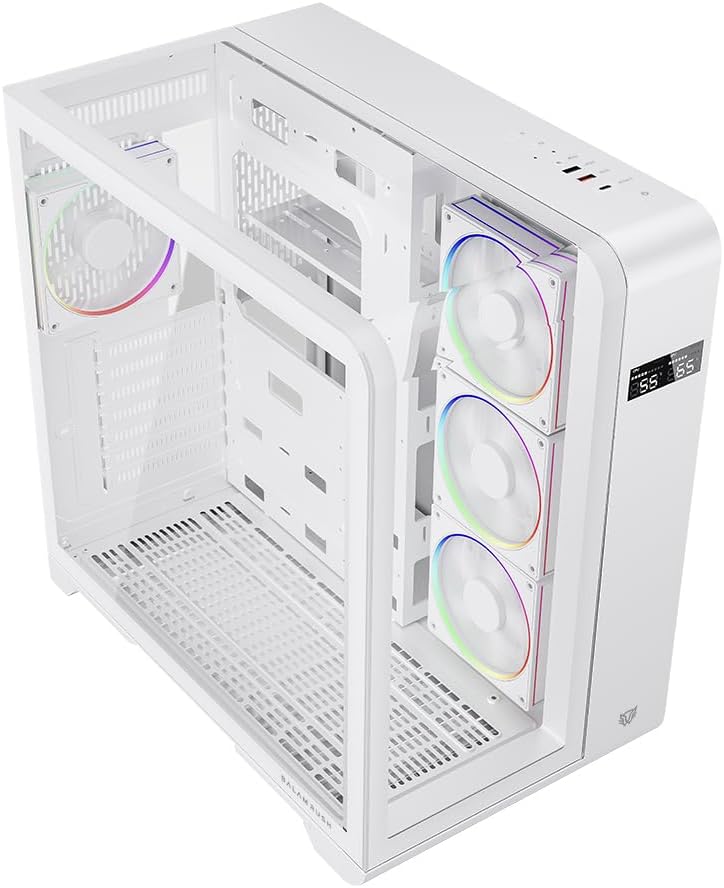 GABINETE BALAM RUSH TANK EXPERT CURVE 7400 BLANCO ATX DIGITAL 4VENT ARGB CRISTAL S/FUENTE BR-941600 11M DE GARANTIA