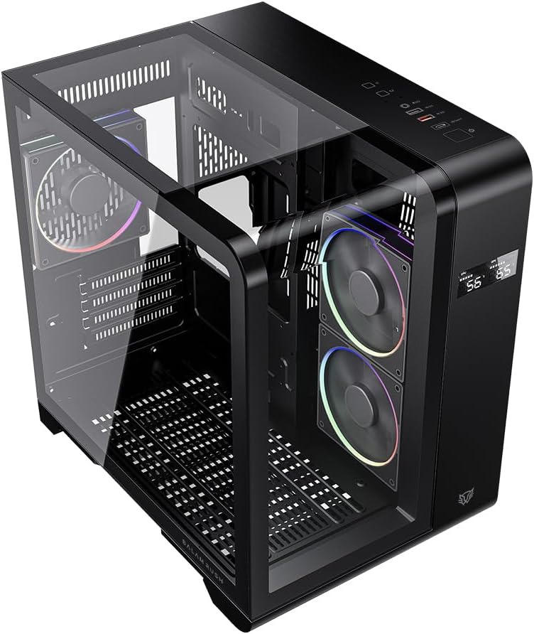 GABINETE BALAM RUSH TANK EXPERT CURVE 6400 NEGRO M-ATX DIGITAL 3VENT ARGB CRISTAL S/FUENTE BR-941617 11M DE GARANTIA