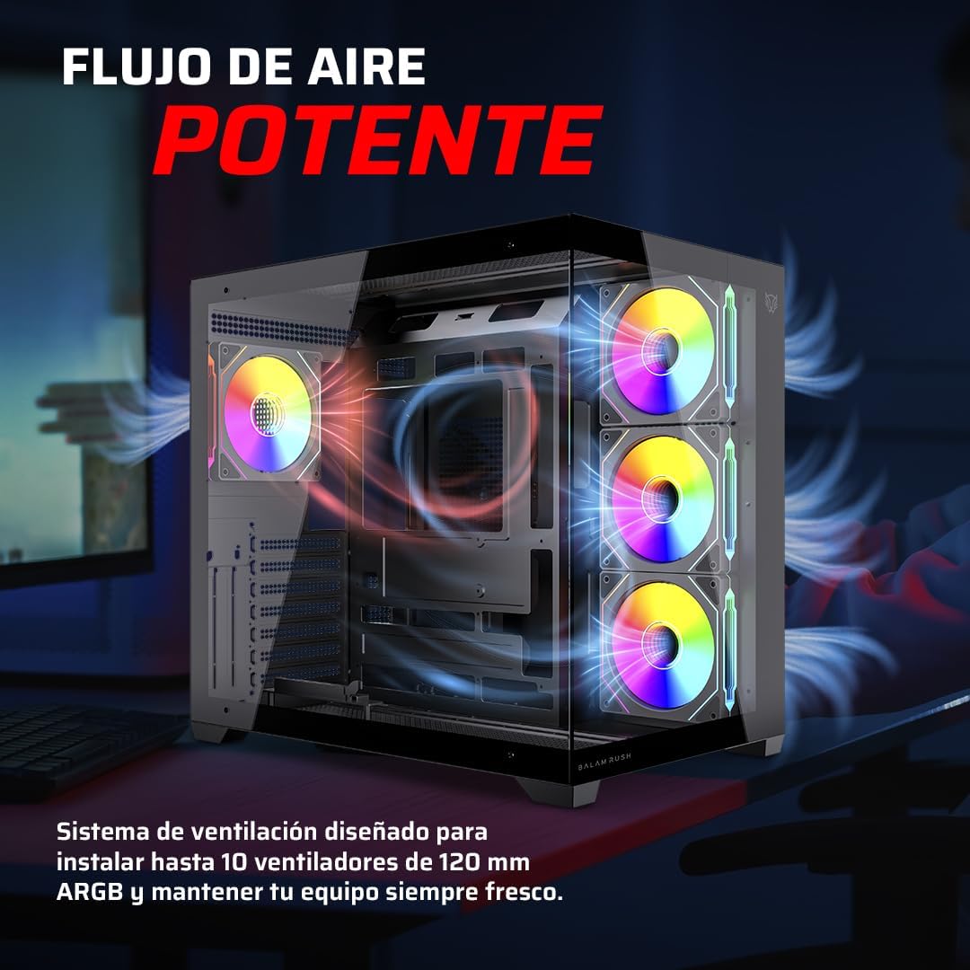 GABINETE BALAM RUSH TANK CORE ULTRA GM925 NEGRO ATX ARGB C/TEMPLADO S/FUENTE BR-943833 3M DE GARANTIA