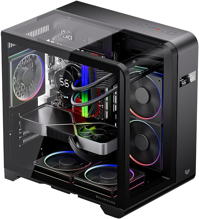GABINETE BALAM RUSH TANK EXPERT CURVE 6400 NEGRO M-ATX DIGITAL 3VENT ARGB CRISTAL S/FUENTE BR-941617 11M DE GARANTIA