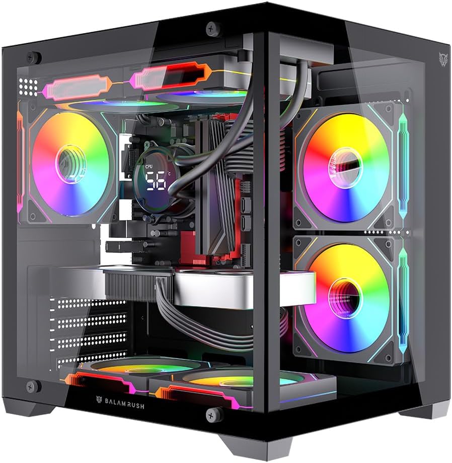 GABINETE BALAM RUSH TANK GLOW MAX 3900 NEGRO MATX RGB C/TEMPLADO S/FUENTE BR-943857 3M DE GARANTIA
