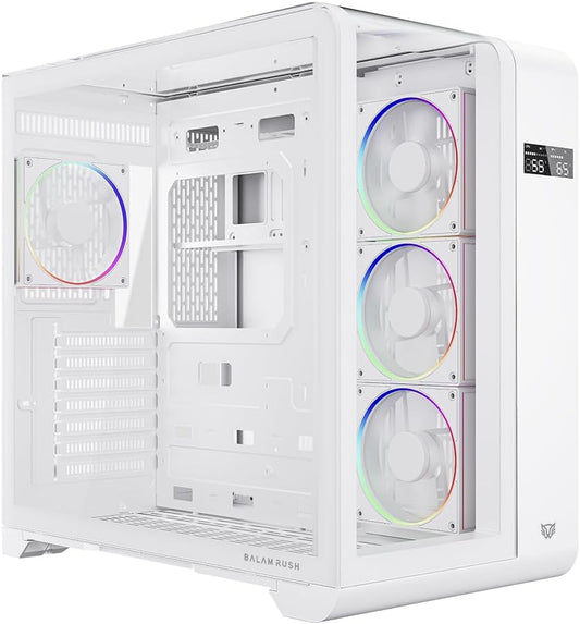 GABINETE BALAM RUSH TANK EXPERT CURVE 7400 BLANCO ATX DIGITAL 4VENT ARGB CRISTAL S/FUENTE BR-941600 11M DE GARANTIA