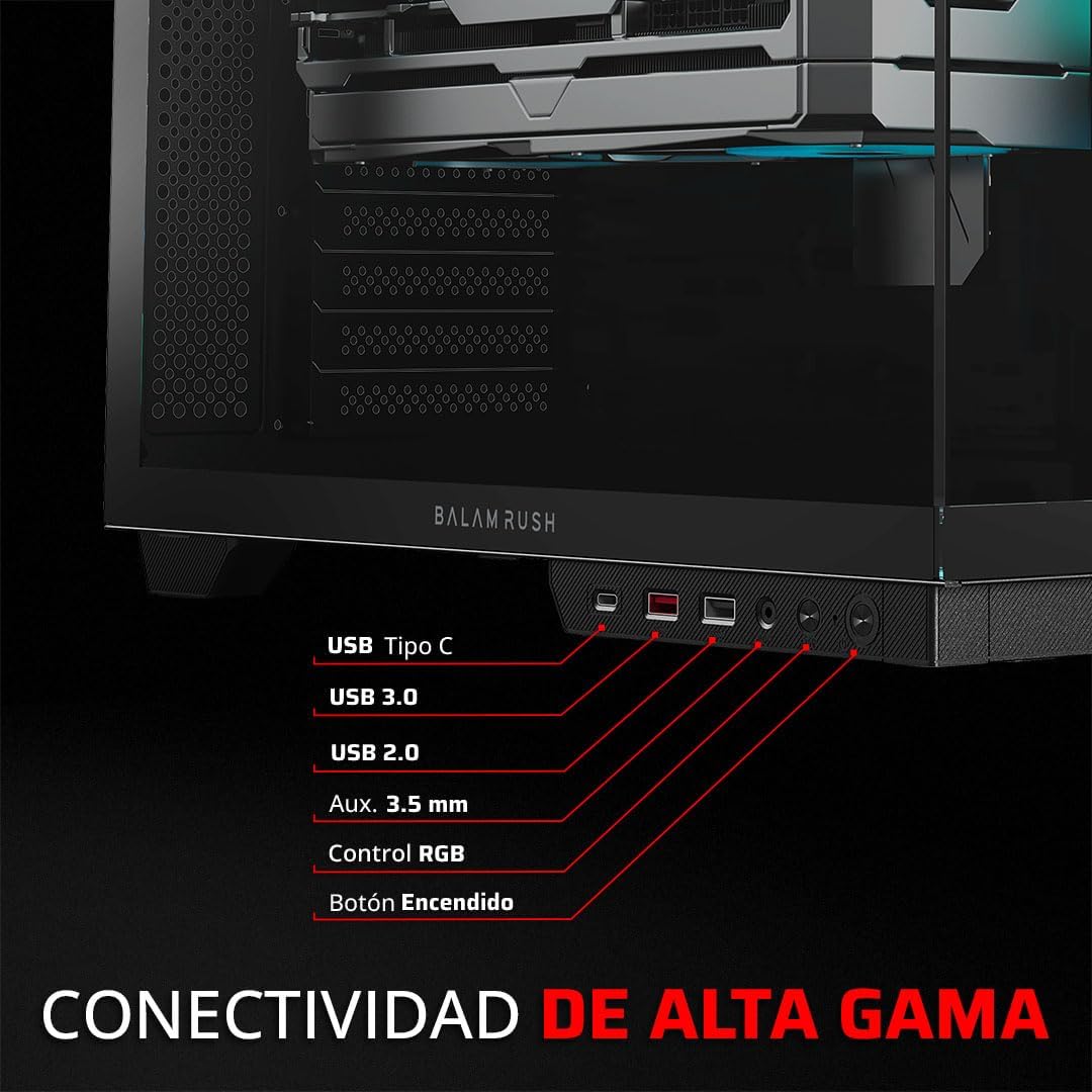 GABINETE BALAM RUSH TANK MAJESTIC 7600 NEGRO ATX USB-3.0 CRISTAL S/FUENTE BR-941495 11M DE GARANTIA
