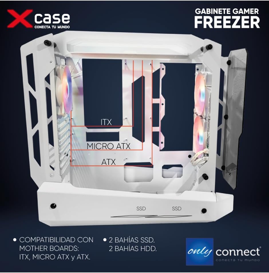 GABINETE XCASE FREEZER RGB BLANCO CRISTAL M-ATX 3VENT GGFREE3TO-B 11M DE GARANTIA