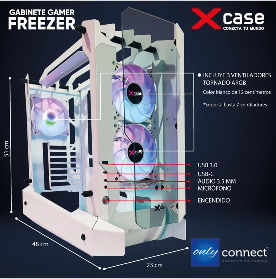 GABINETE XCASE FREEZER RGB BLANCO CRISTAL M-ATX 3VENT GGFREE3TO-B 11M DE GARANTIA