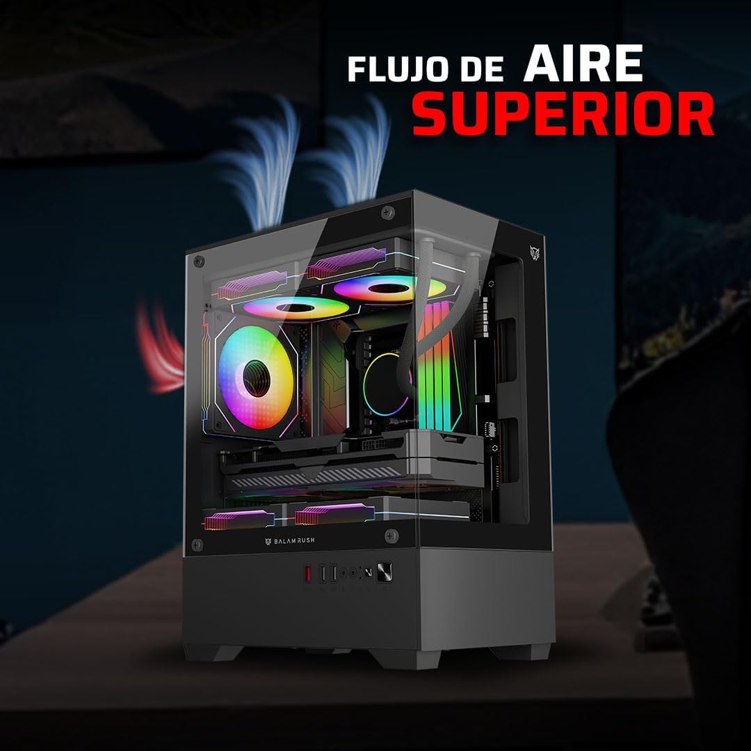 GABINETE BALAM RUSH NITROX GLOW CRYSTAL 4700C NEGRO M-ATX ARGB C/TEMPLADO S/FUENTE BR-943918 3M DE GARANTIA