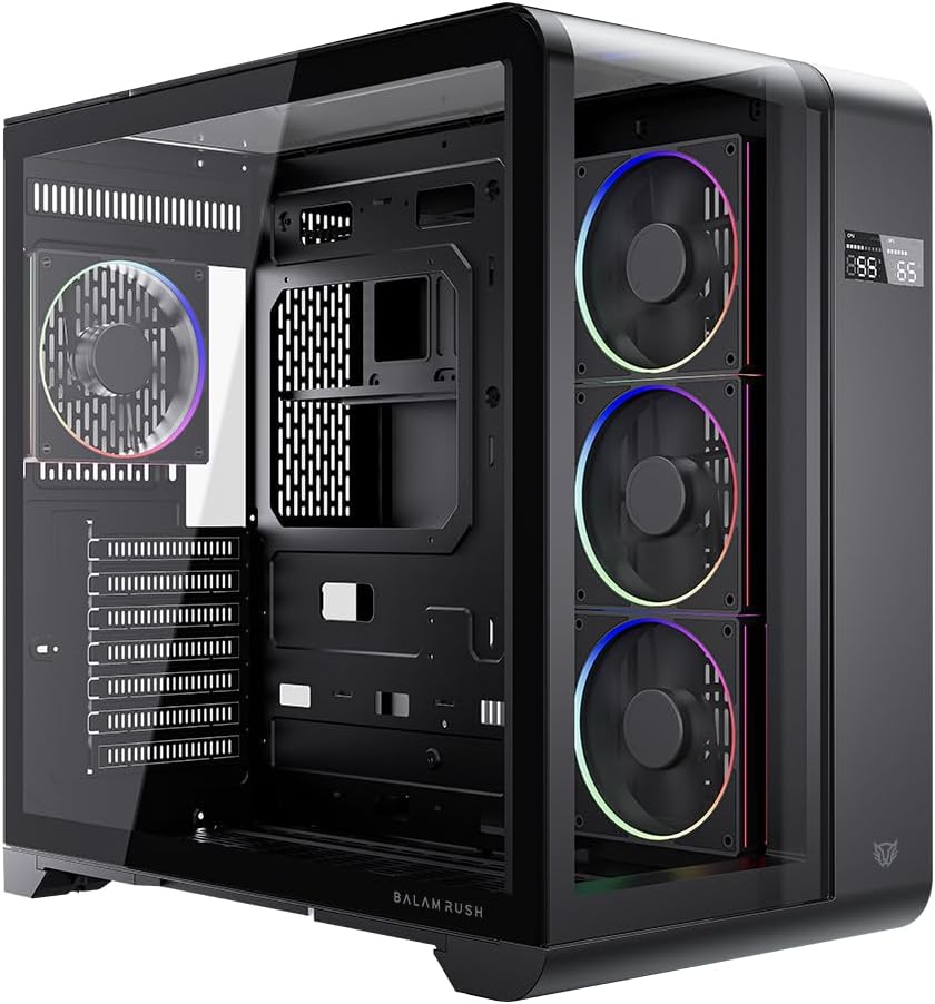 GABINETE BALAM RUSH TANK EXPERT CURVE 7400 NEGRO ATX DIGITAL 4VENT ARGB CRISTAL S/FUENTE BR-941594 11M DE GARANTIA