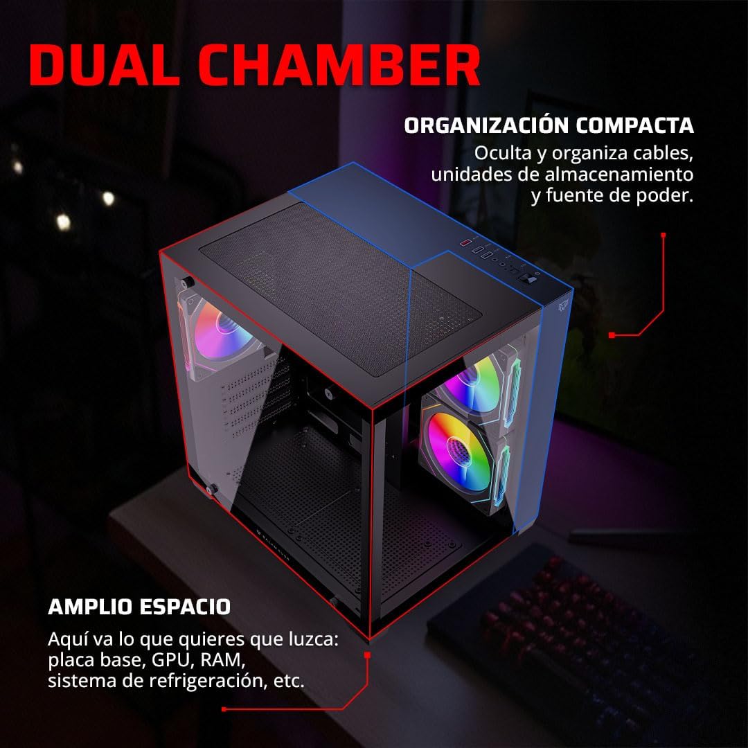 GABINETE BALAM RUSH TANK GLOW MAX 3900 NEGRO MATX RGB C/TEMPLADO S/FUENTE BR-943857 3M DE GARANTIA