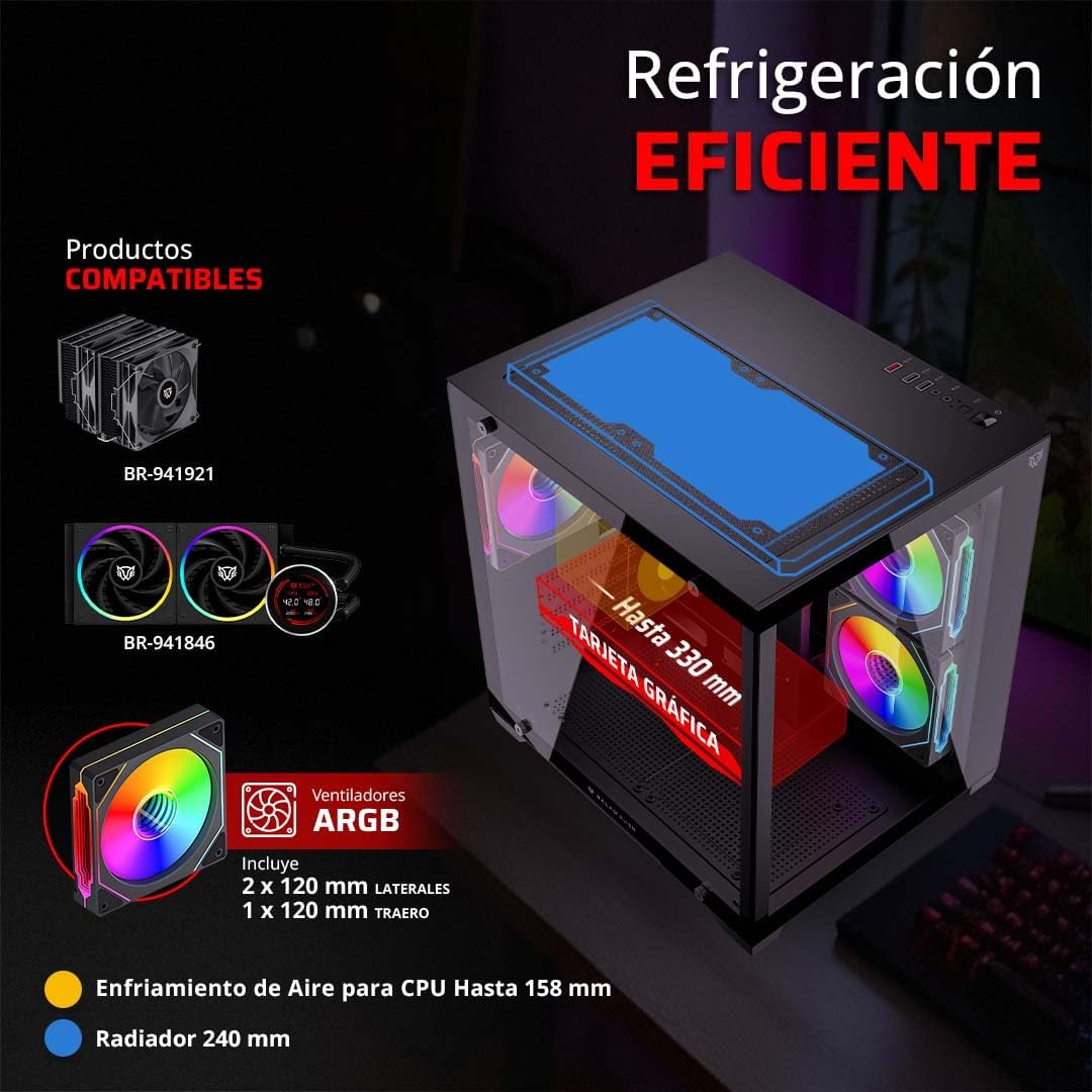 GABINETE BALAM RUSH TANK GLOW MAX 3900 NEGRO MATX RGB C/TEMPLADO S/FUENTE BR-943857 3M DE GARANTIA