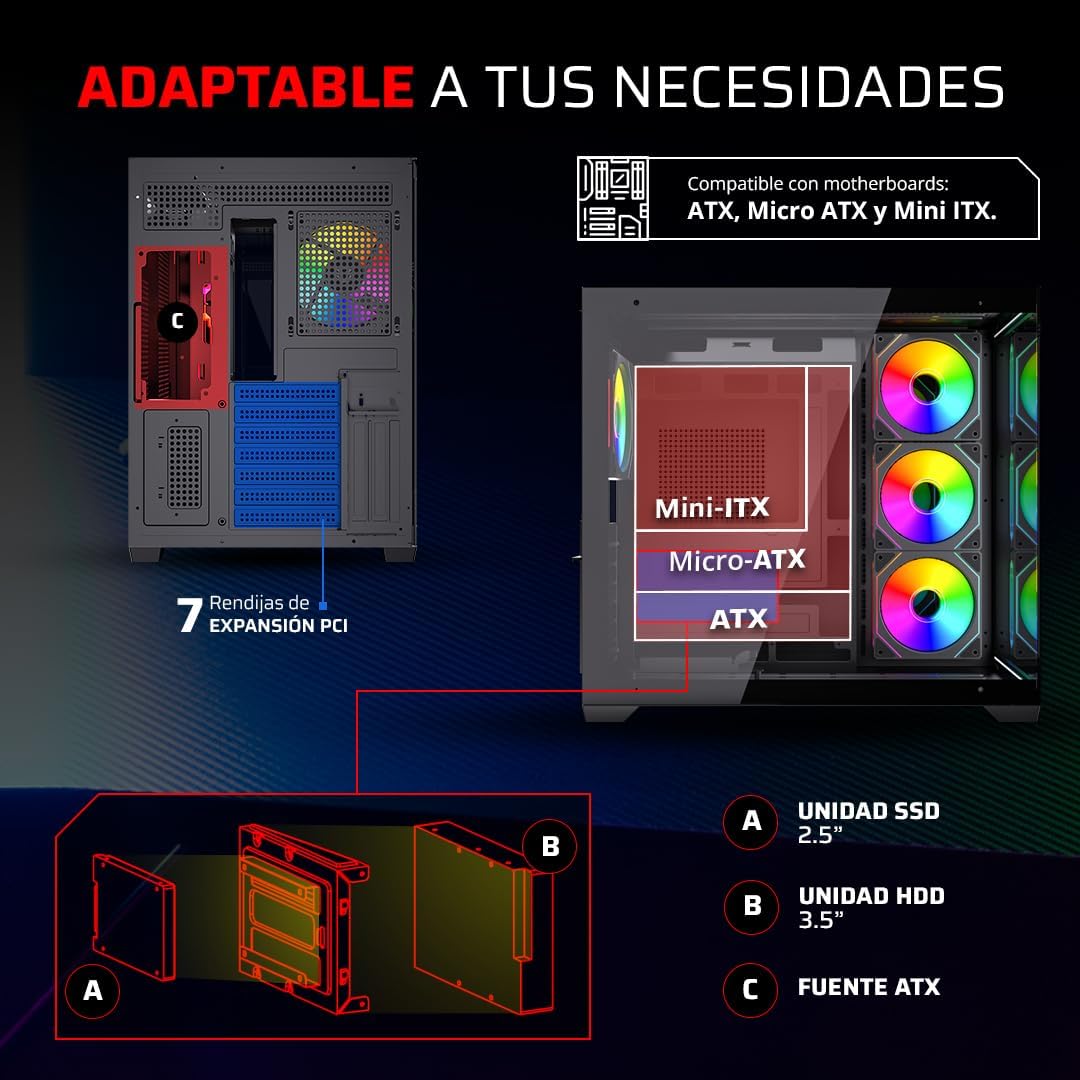 GABINETE BALAM RUSH TANK CORE ULTRA GM925 NEGRO ATX ARGB C/TEMPLADO S/FUENTE BR-943833 3M DE GARANTIA