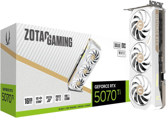 TARJETA DE VIDEO NVIDIA GEFORCE RTX5070TI 16GB OC GDDR7 ZOTAC SOLID BLANCO ZT-B50710Q2-10P 12M DE GARANTIA