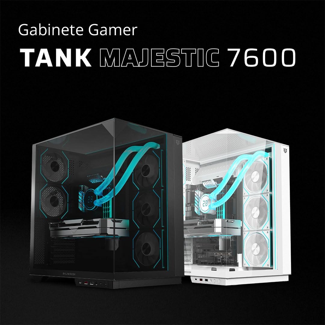 GABINETE BALAM RUSH TANK MAJESTIC 7600 NEGRO ATX USB-3.0 CRISTAL S/FUENTE BR-941495 11M DE GARANTIA