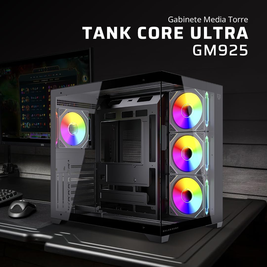 GABINETE BALAM RUSH TANK CORE ULTRA GM925 NEGRO ATX ARGB C/TEMPLADO S/FUENTE BR-943833 3M DE GARANTIA
