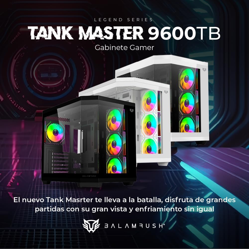 GABINETE BALAM RUSH TANK 9600TB MAX BLANCO ATX RGB 4VENT USB3.0 C/TEMPLADO S/FUENTE BR-938686 03M DE GARANTIA
