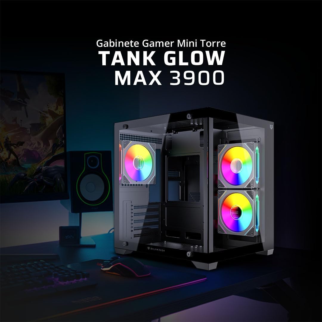 GABINETE BALAM RUSH TANK GLOW MAX 3900 NEGRO MATX RGB C/TEMPLADO S/FUENTE BR-943857 3M DE GARANTIA