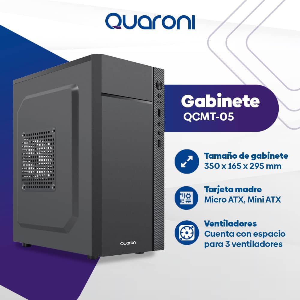 GABINETE QUARONI QCMT-05 NEGRO MATX 500W METAL 1M DE GARANTIA