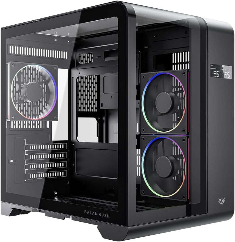 GABINETE BALAM RUSH TANK EXPERT CURVE 6400 NEGRO M-ATX DIGITAL 3VENT ARGB CRISTAL S/FUENTE BR-941617 11M DE GARANTIA