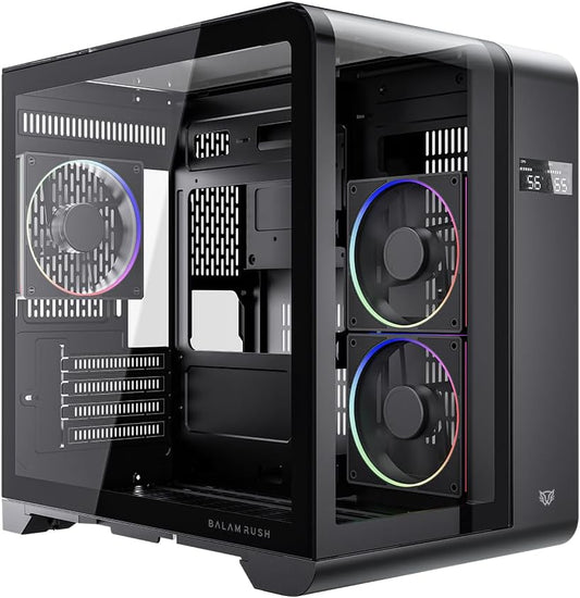 GABINETE BALAM RUSH TANK EXPERT CURVE 6400 NEGRO M-ATX DIGITAL 3VENT ARGB CRISTAL S/FUENTE BR-941617 11M DE GARANTIA