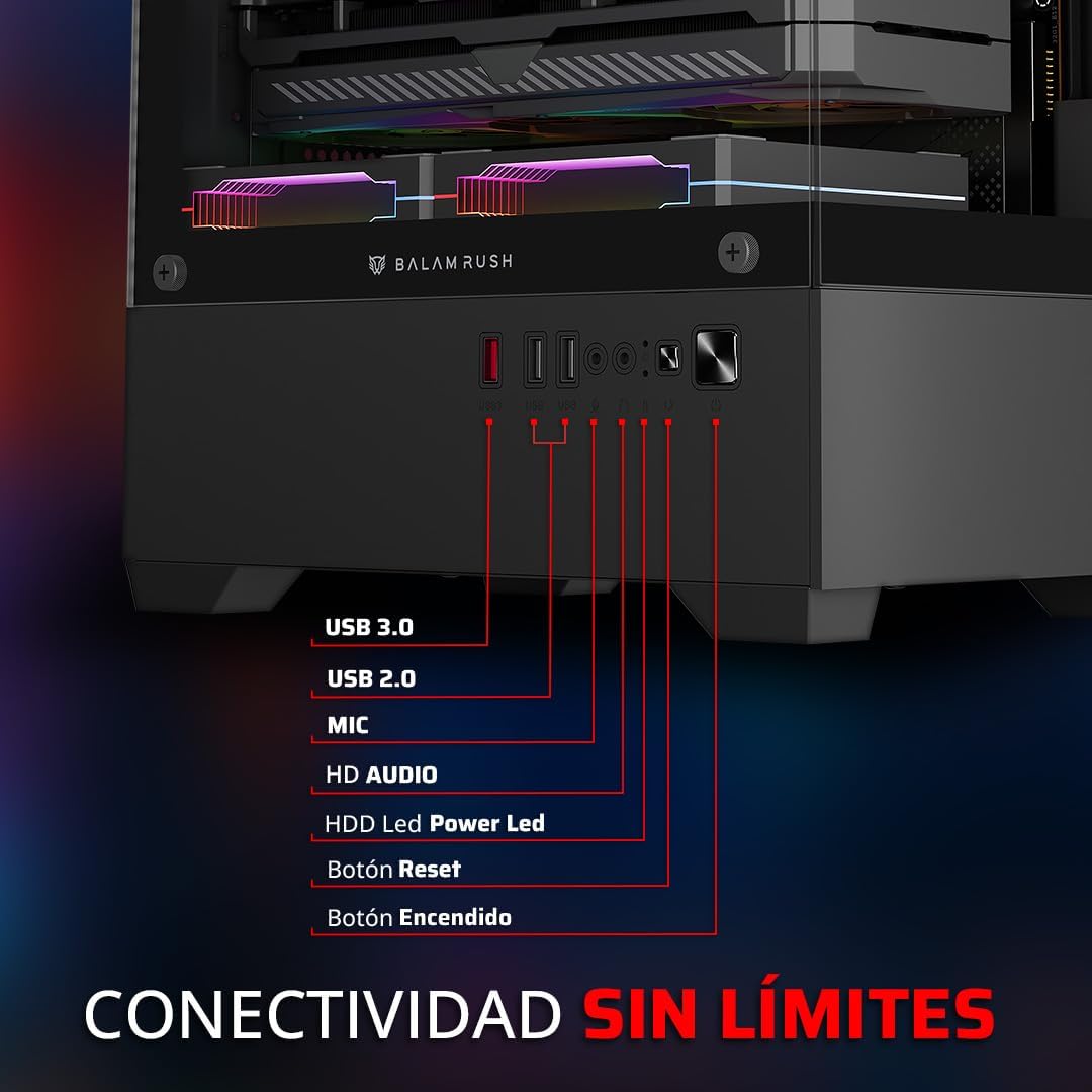 GABINETE BALAM RUSH NITROX GLOW CRYSTAL 4700C NEGRO M-ATX ARGB C/TEMPLADO S/FUENTE BR-943918 3M DE GARANTIA