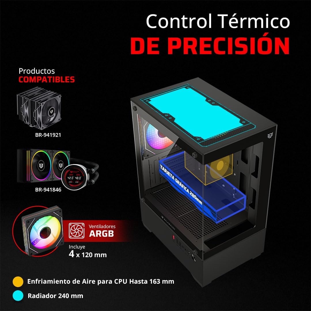 GABINETE BALAM RUSH NITROX GLOW CRYSTAL 4700C NEGRO M-ATX ARGB C/TEMPLADO S/FUENTE BR-943918 3M DE GARANTIA