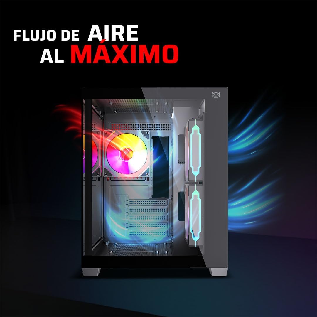 GABINETE BALAM RUSH TANK GLOW MAX 3900 NEGRO MATX RGB C/TEMPLADO S/FUENTE BR-943857 3M DE GARANTIA