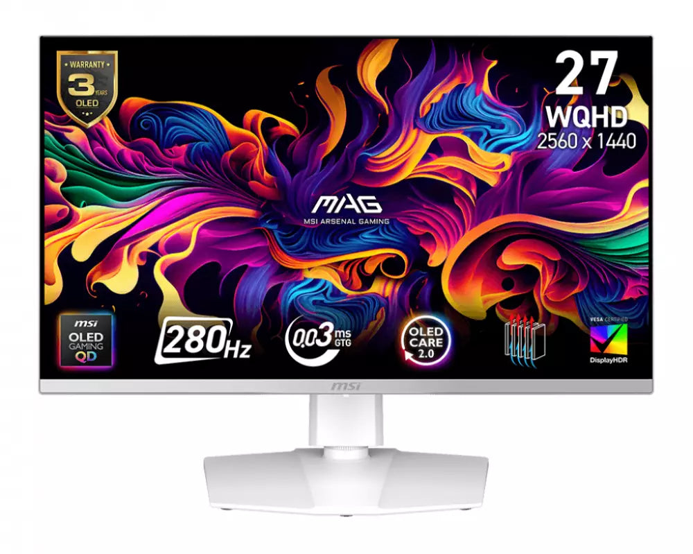 MONITOR 27 MSI MAG 272QPW QD-OLED X28 0.3MS 280HZ WQHD GAMER QD OLED BLANCO ANTI-GLARE FREESYNC