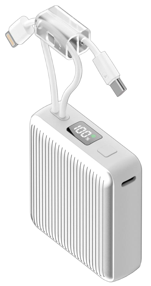 Power Bank | C1 | 10000mAh PD22.5W | Type-C | Linea Apple + linea Type-C | Cable USB a Type-C | Pantalla LED | 50 | Plateado/Gris oscuro