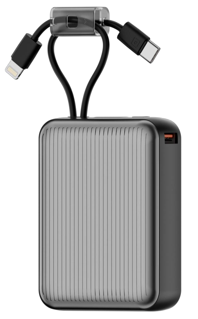 Power Bank | UF-D712 | 20000mAh PD22.5W | Type-C | Linea Apple + linea Type-C | Cable USB a Type-C | Pantalla LED | 44 | Plateado/Gris oscuro
