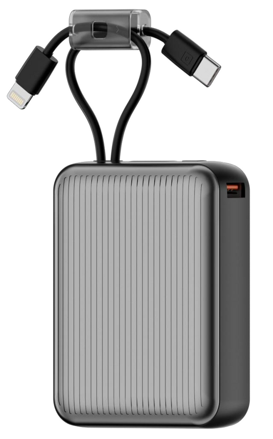 Power Bank | UF-D712 | 20000mAh PD22.5W | Type-C | Linea Apple + linea Type-C | Cable USB a Type-C | Pantalla LED | 44 | Plateado/Gris oscuro
