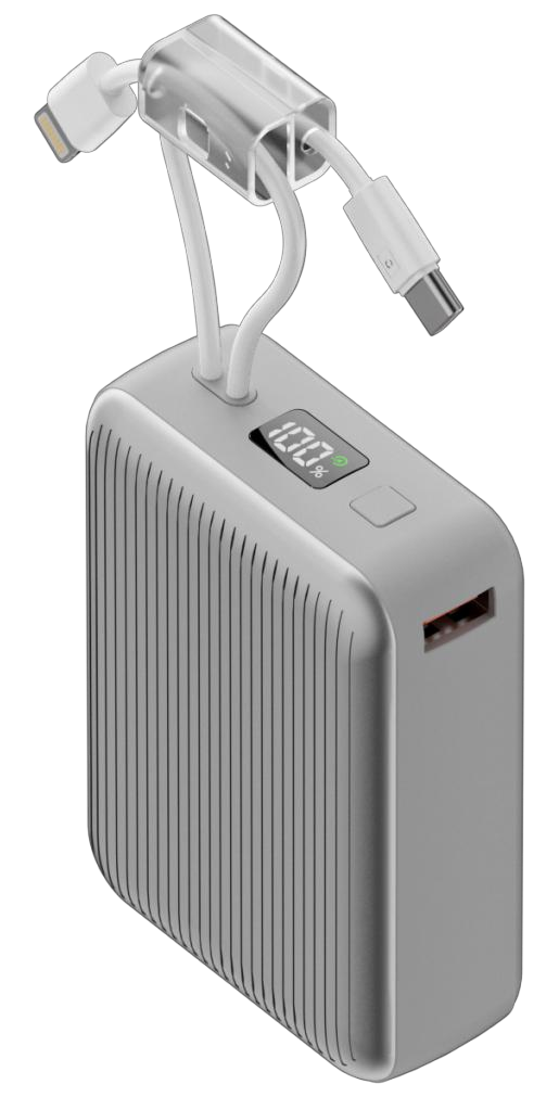 Power Bank | C2 | 20000mAh PD22.5W | Type-C | Linea Apple + linea Type-C | Cable USB a Type-C | Pantalla LED | 44 | Plateado/Gris oscuro