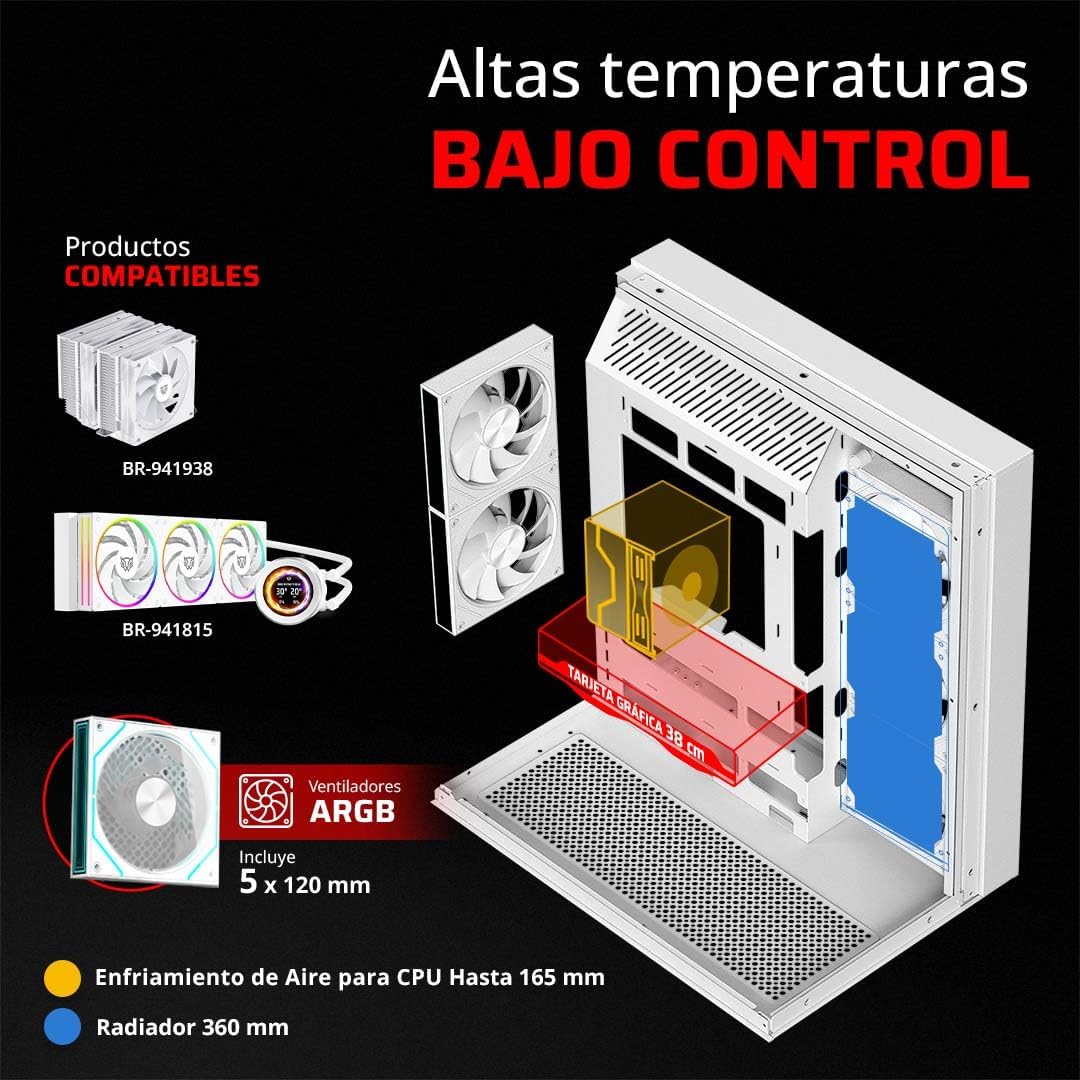 GABINETE BALAM RUSH TANK MAJESTIC 7600 BLANCO ATX USB-3.0 CRISTAL S/FUENTE BR-9415011 1M DE GARANTIA