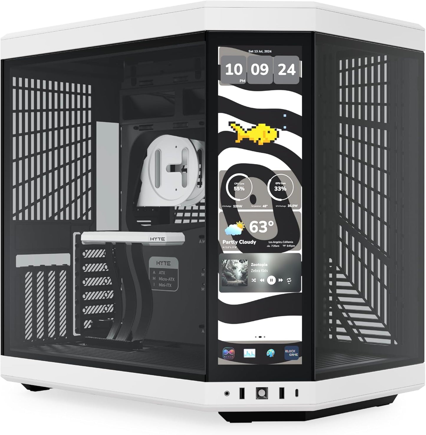 GABINETE HYTE Y70 TOUCH INFINITE EATX S/FUENTE CRISTAL NEGRO/BLANCO CS-HYTE-Y70TTI-WB 11M DE GARANTIA