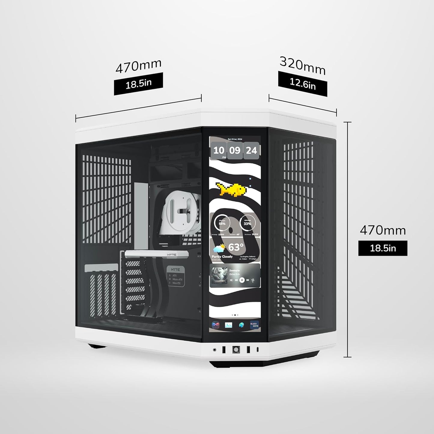 GABINETE HYTE Y70 TOUCH INFINITE EATX S/FUENTE CRISTAL NEGRO/BLANCO CS-HYTE-Y70TTI-WB 11M DE GARANTIA