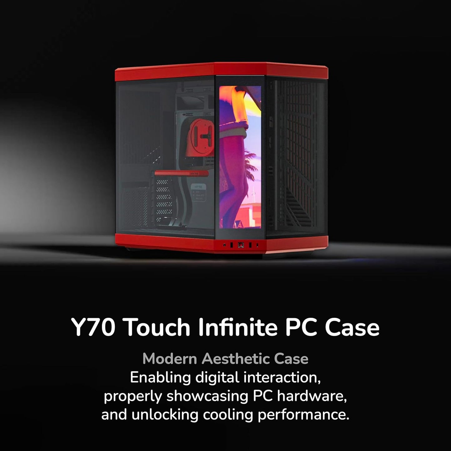 GABINETE HYTE Y70 TOUCH INFINITE EATX S/FUENTE CRISTAL NEGRO/ROJO CS-HYTE-Y70TI-RB 11M DE GARANTIA
